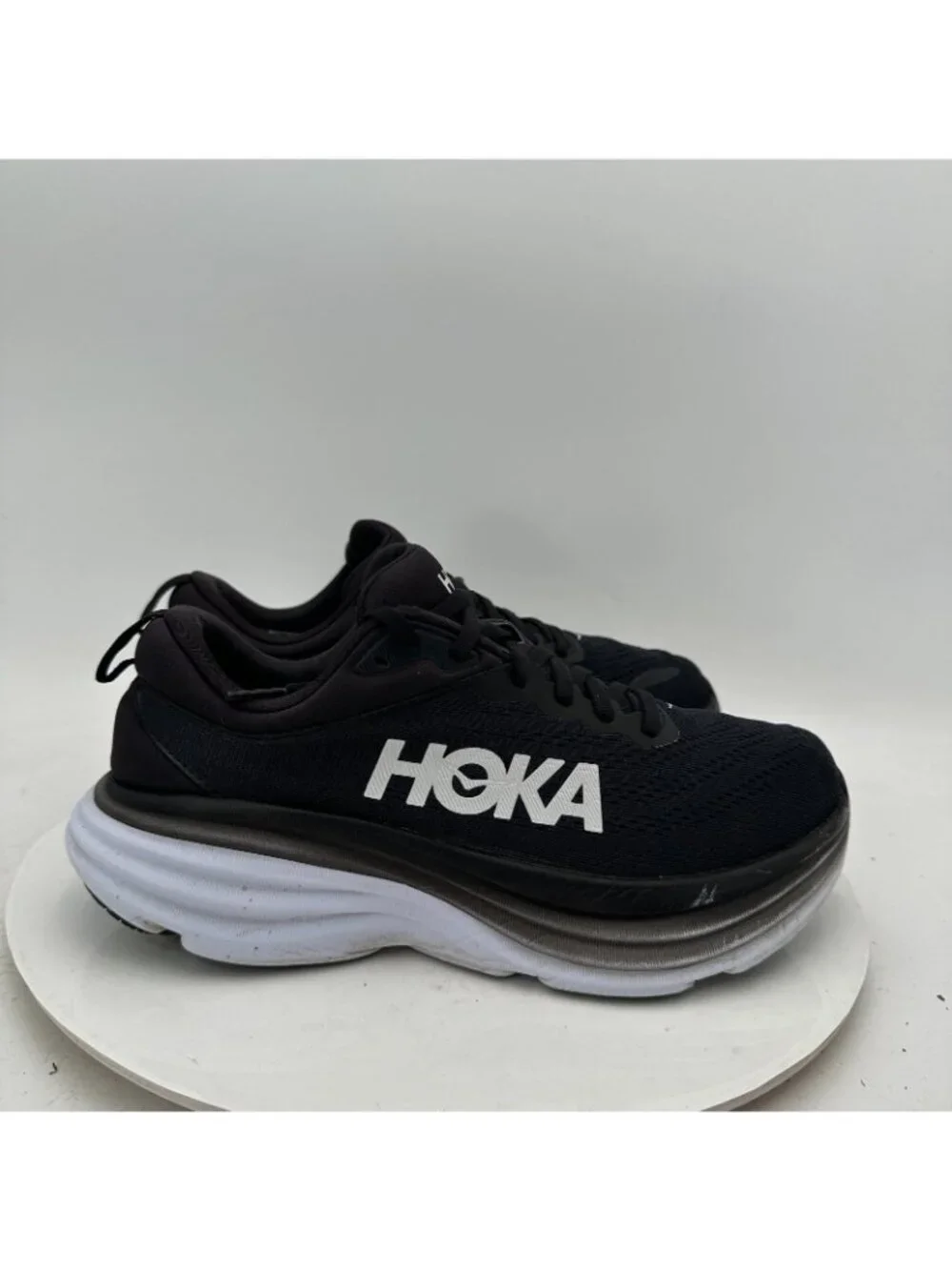 Hoka One One Bondi 8 Women Size 7.5B 1127952-BWHT Black White Running Shoes - Picture 4 of 10
